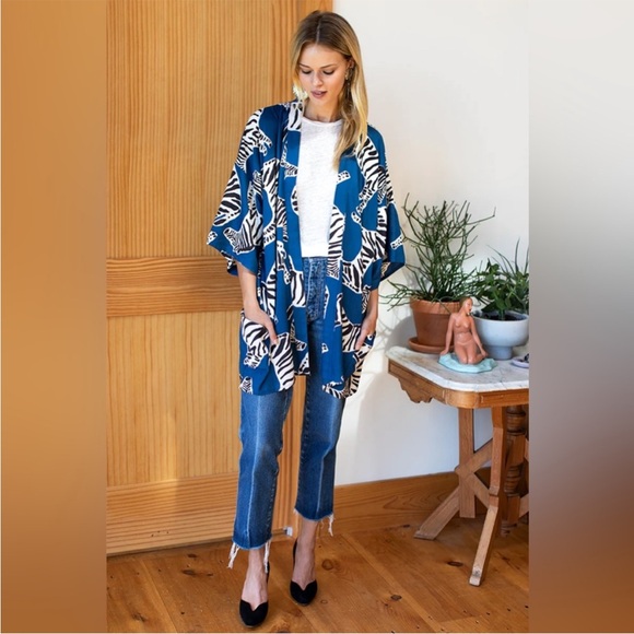 EMERSON FRY INDIA COLLECTION FETE KIMONO - ZEBRA LAPIS size S/XS - Picture 2 of 12